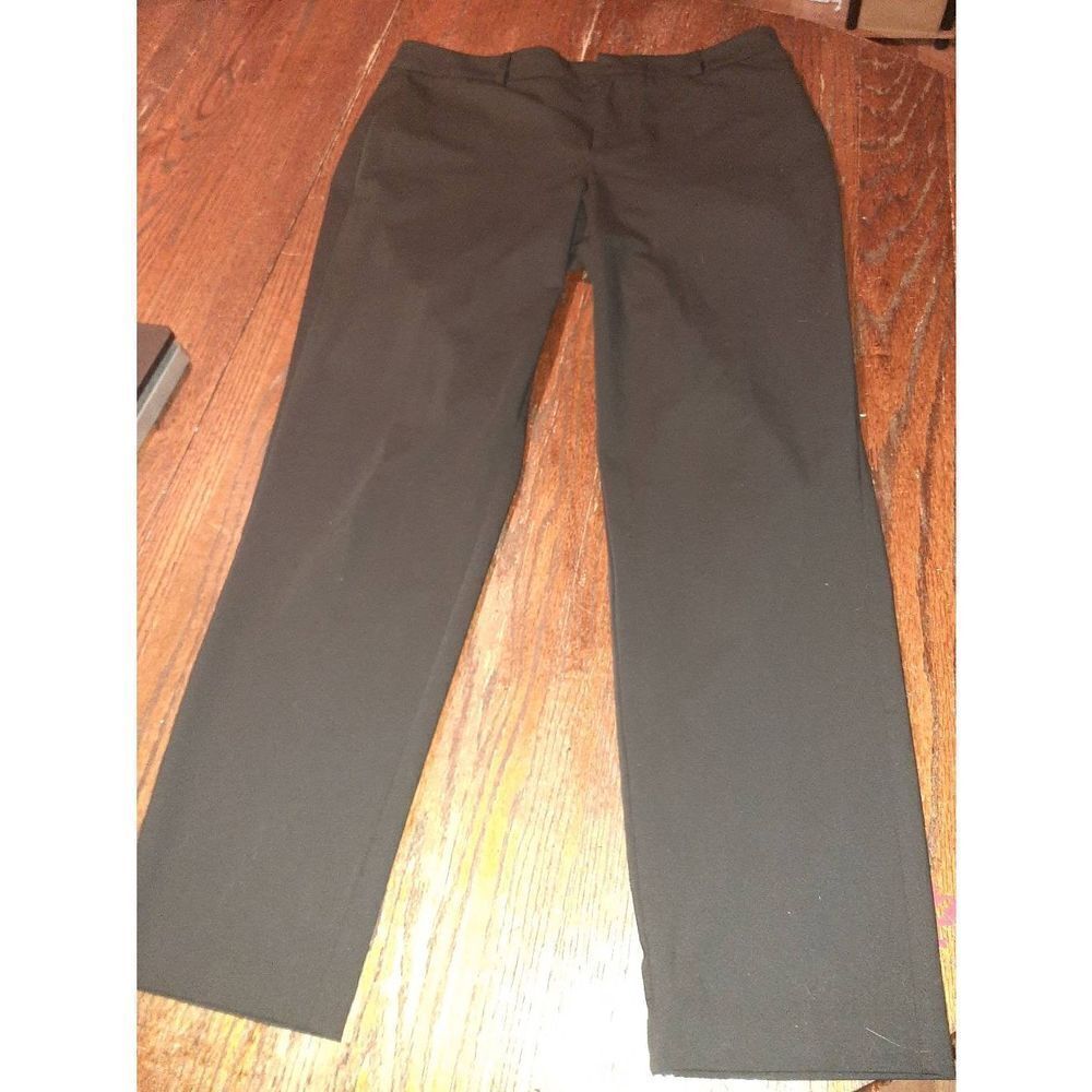 Size 12 Ecru Black Flat Front Dress Pants Casual Trousers Slacks